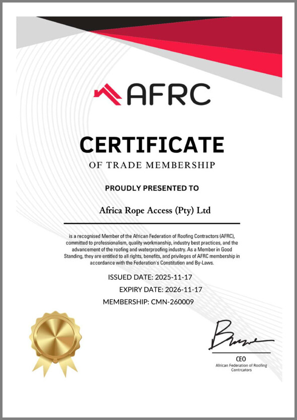 Africa Rope Access AFRC certificate