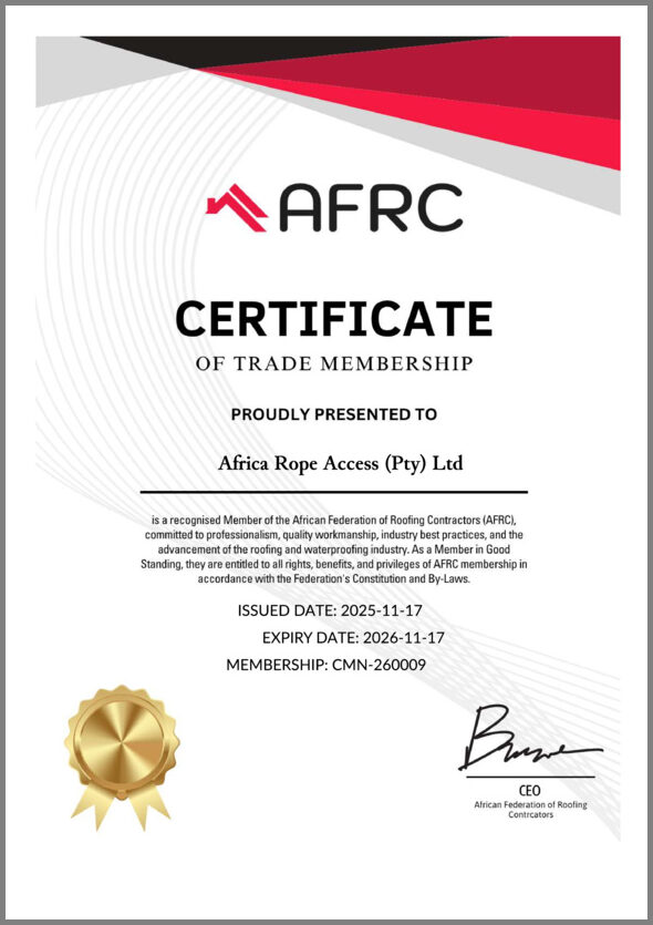 Africa Rope Access AFRC certificate