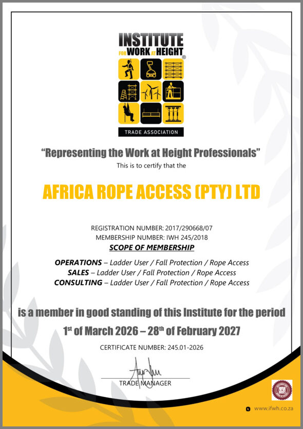 Africa Rope Access IWH certificate