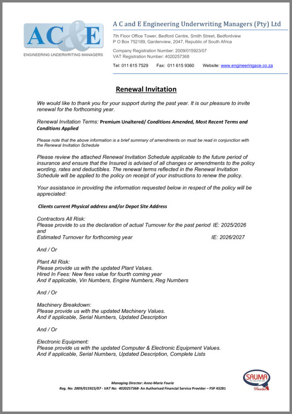 Africa Rope Access Renewal letter